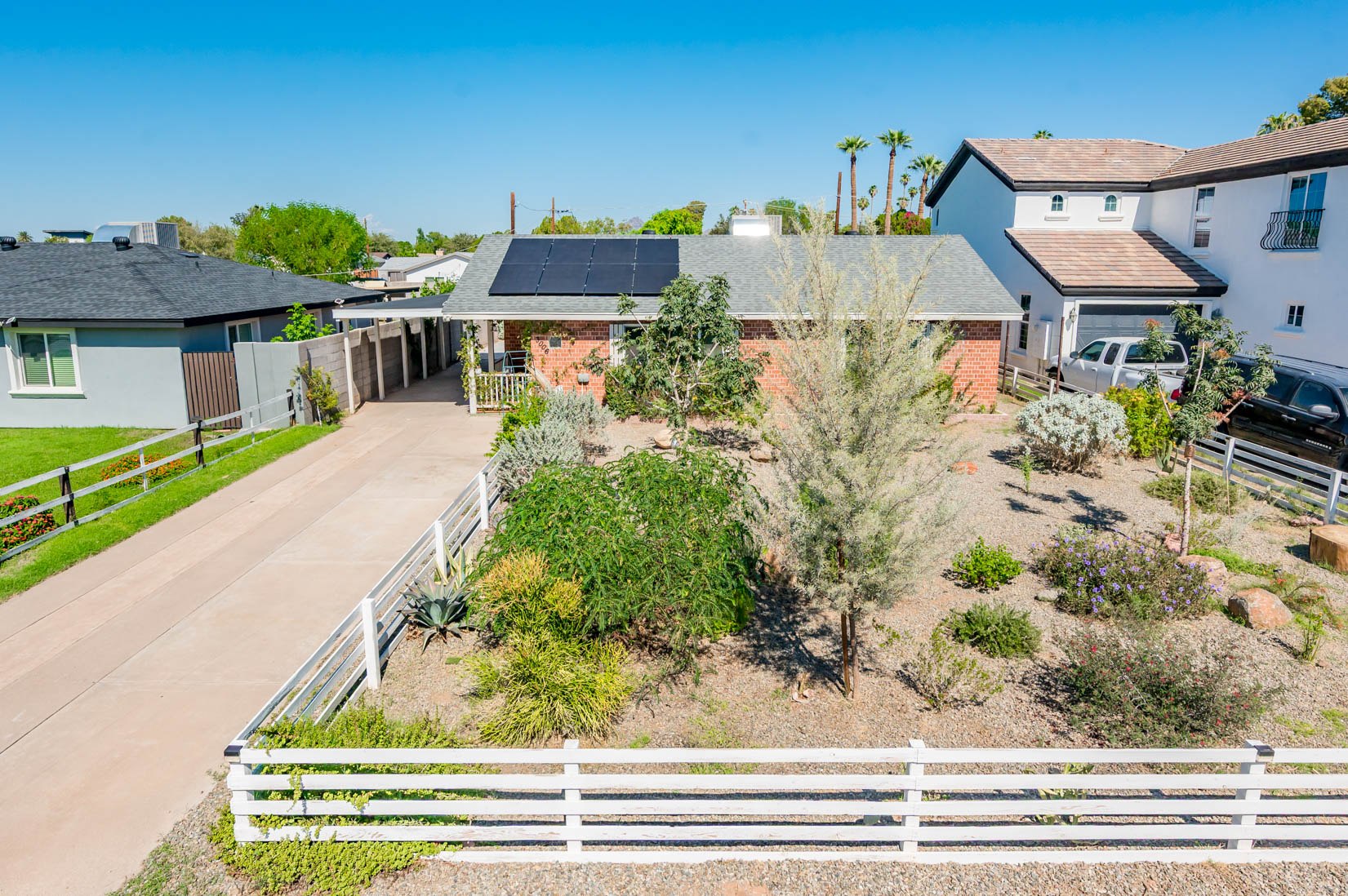 Aerial view of the home and garden