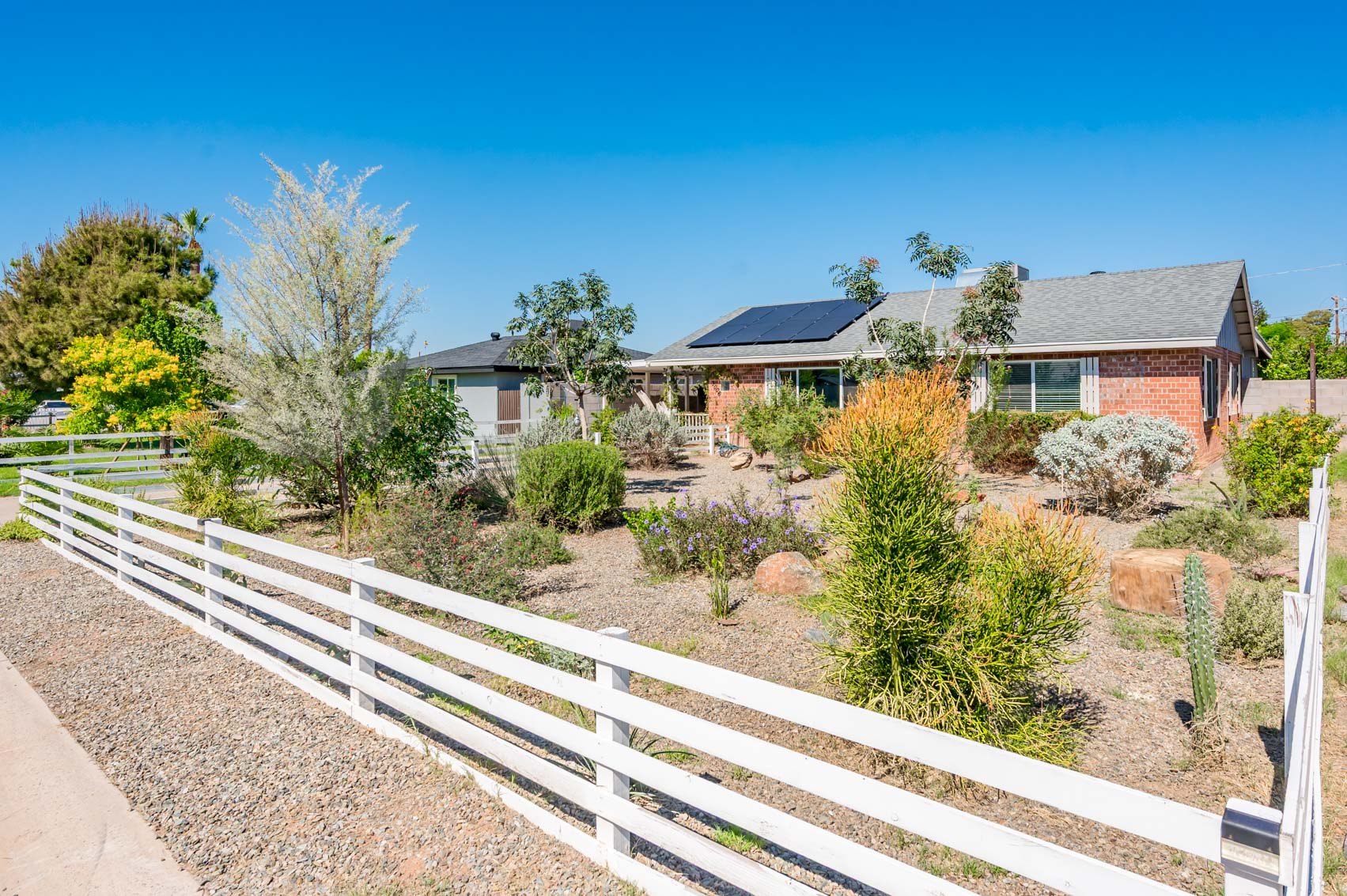 Brick ranch and front garden